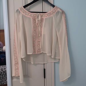 Sheer Long Sleeve Embroidered Top